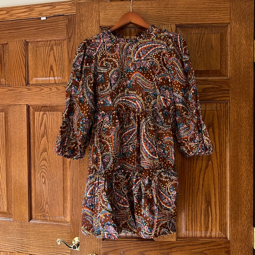 Super cute brown paisley dress w ruffles